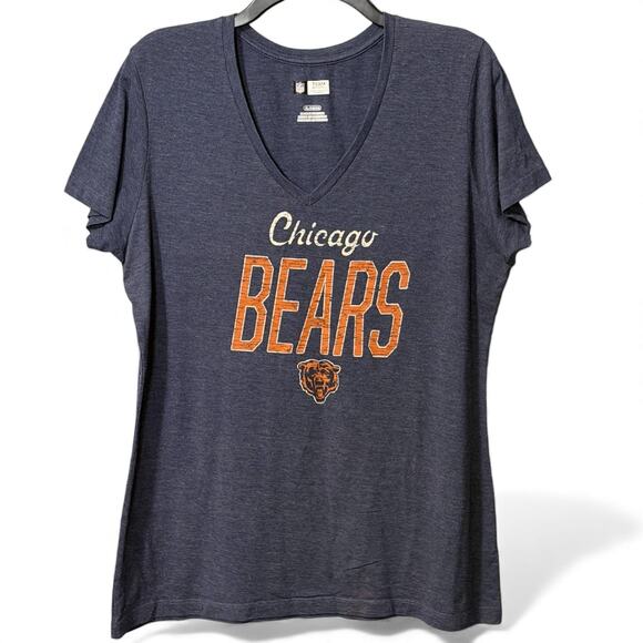Chicago Bears Women's V Neck T-Shirt Sz XL Distressed Logo Graphic Vintage Style - Picture 1 of 6